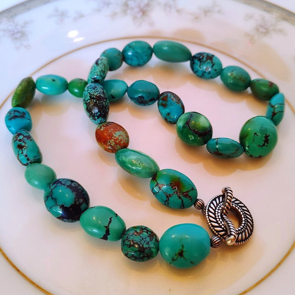 Natural Tibetan Turquoise Bead Necklace Nepal Jewelry